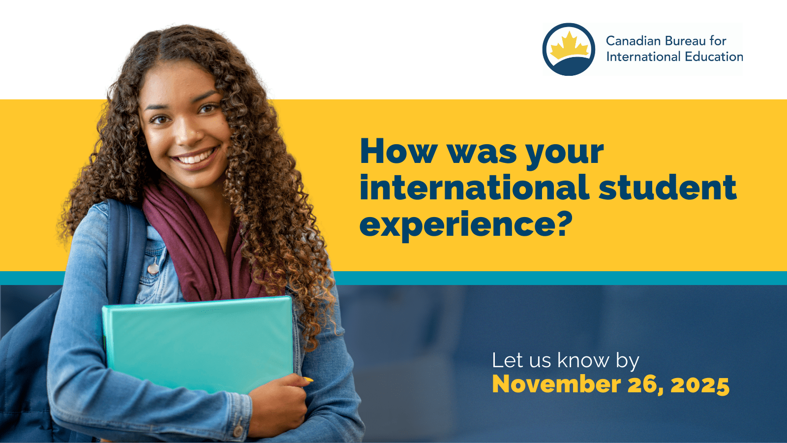 CBIE survey with smiling students and CBIE logo